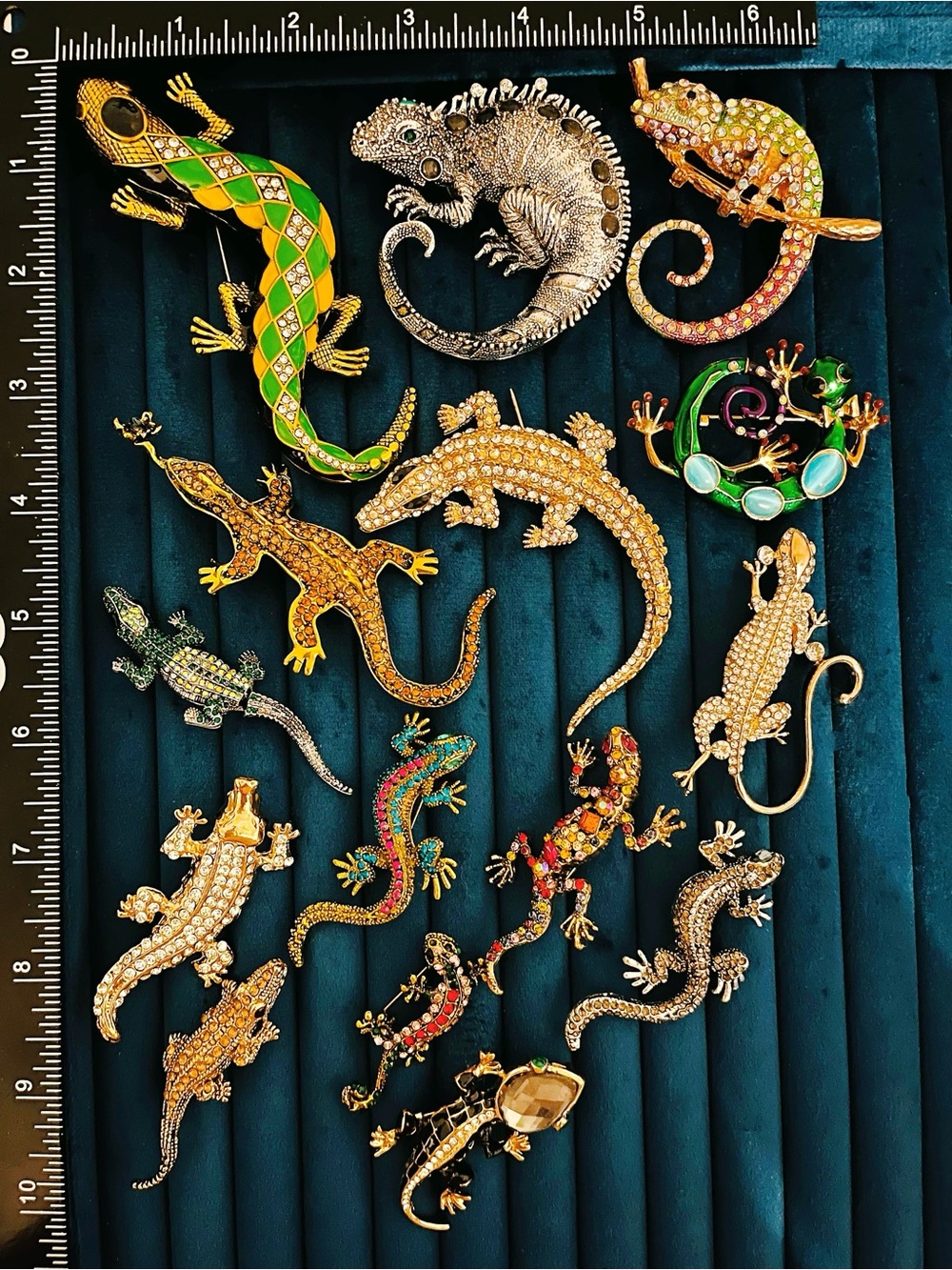 15Pcs Crocodile Brooch Full Clear Rhinestone Alligator Reptile Pin